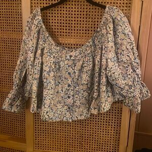 Free People Blue Floral off the shoulder Blouse